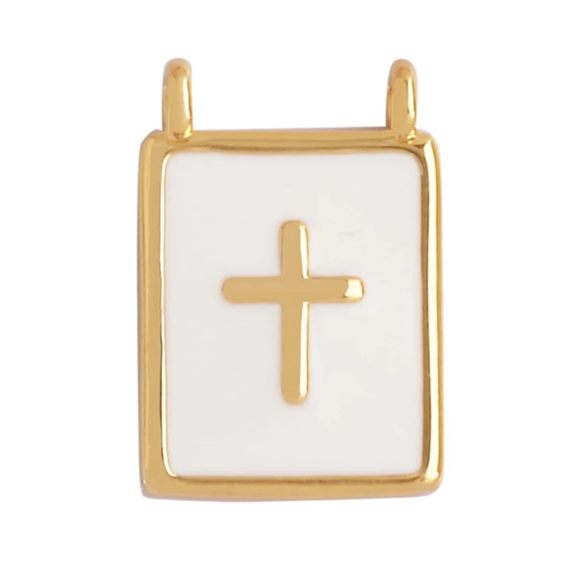 Twin Two Hole LOVE Mama Cross Religious Charm Pendant,Round Rectangle DIY Jewelry Accessories  for Necklaces Making M15