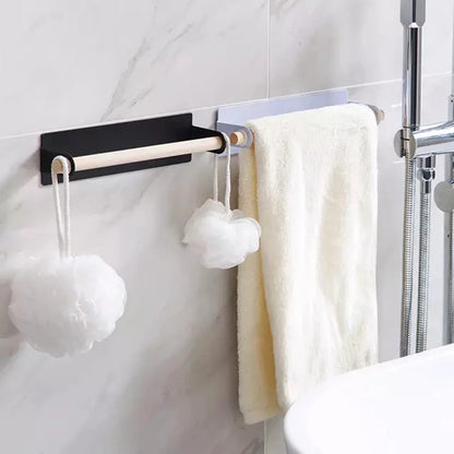 Bathroom Accoessories Wood Towel Storage Rack Bar Kitchen Adhesive Roll  Paper Holder Cabinet Cling Film Rag Hanging Holder