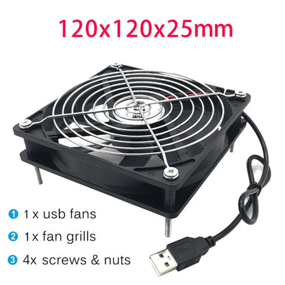 8/12cm USB Powered Computer PC Case Fan 120mm 5V Silent Chassis Cooler for Router TV Cat Cooling Screws Protective Net