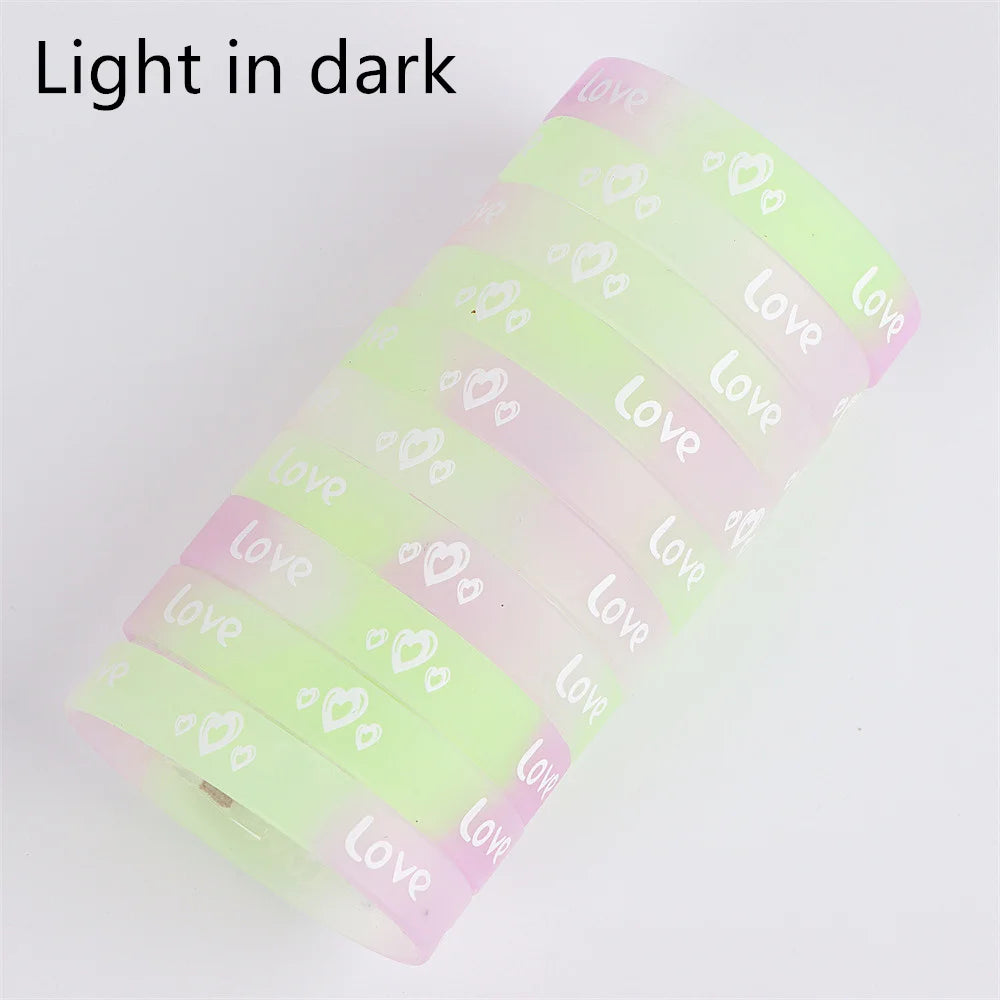 10Pcs/Lot Multicolor Luminous Heart Silicone Bracelets For Men Women Flower Sport Mix Style Rubber Wristband Bangle Jewelry Gift