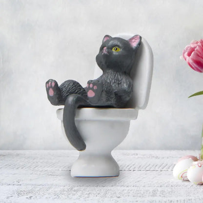 Cute Cat Figurine Mini Soothing Long Lasting Vivid Appearance Toilet Series Cat Statue  Cat Sculpture Spiritual Consolation