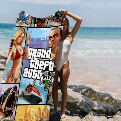 GTA 5 Grand Theft Auto Anime Beach Swimming Towel Soft Absorbent Washcloth Children's Gifts for Kids Travel Camping Gym