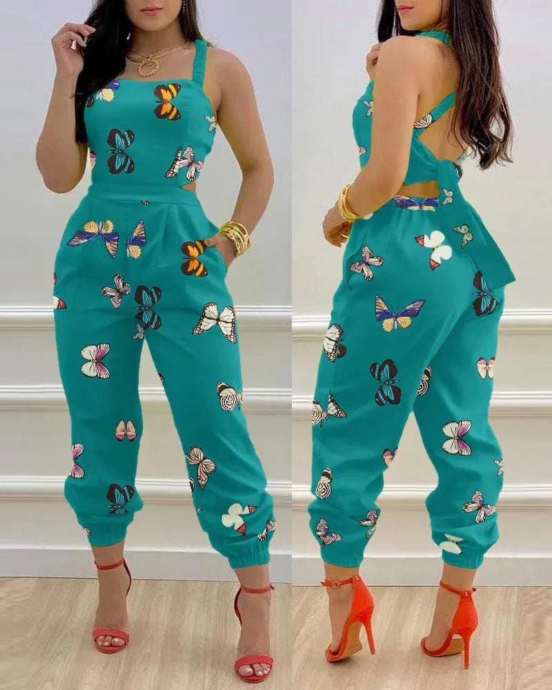 Women's for Jumpsuit Elegant Sexy Suspender Printed Jumpsuits Casual Hip Waist Overalls Romper For Women Spring Summer 2024