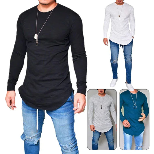 Men's T-Shirts Lycra S-3Xl Long Sleeved Men T Shirt Pure Color Casual Mens Long Sleeve Man T-Shirt for Male