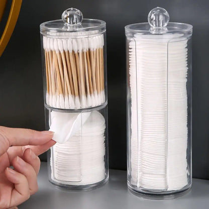 Cosmetic Cotton Storage Box Cotton Swab Container Transparent With Lid Dustproof Home Dorm Cotton Swab Dental Floss Container