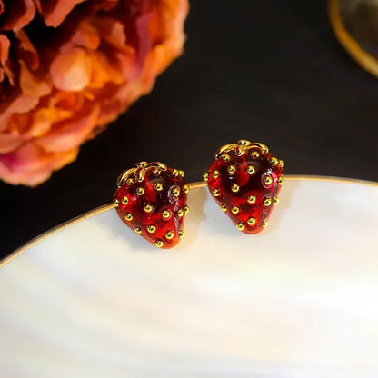 Red Zircon Strawberry Women's Stud Earrings 2023 Trend Sweet Simple Design Fruit Jewelry Personalized Earrings