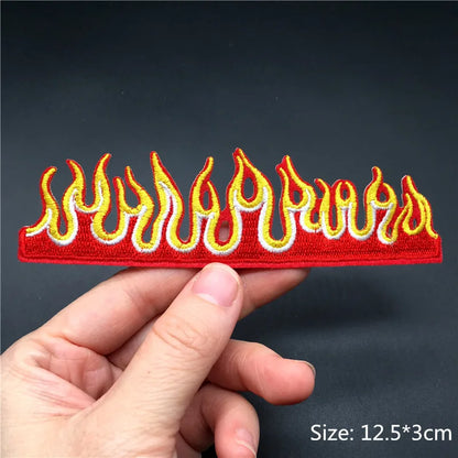 Flame Heart Patch Iron On Patches On Clothes Punk Stickers Embroidered Patches For Clothing Badge DIY