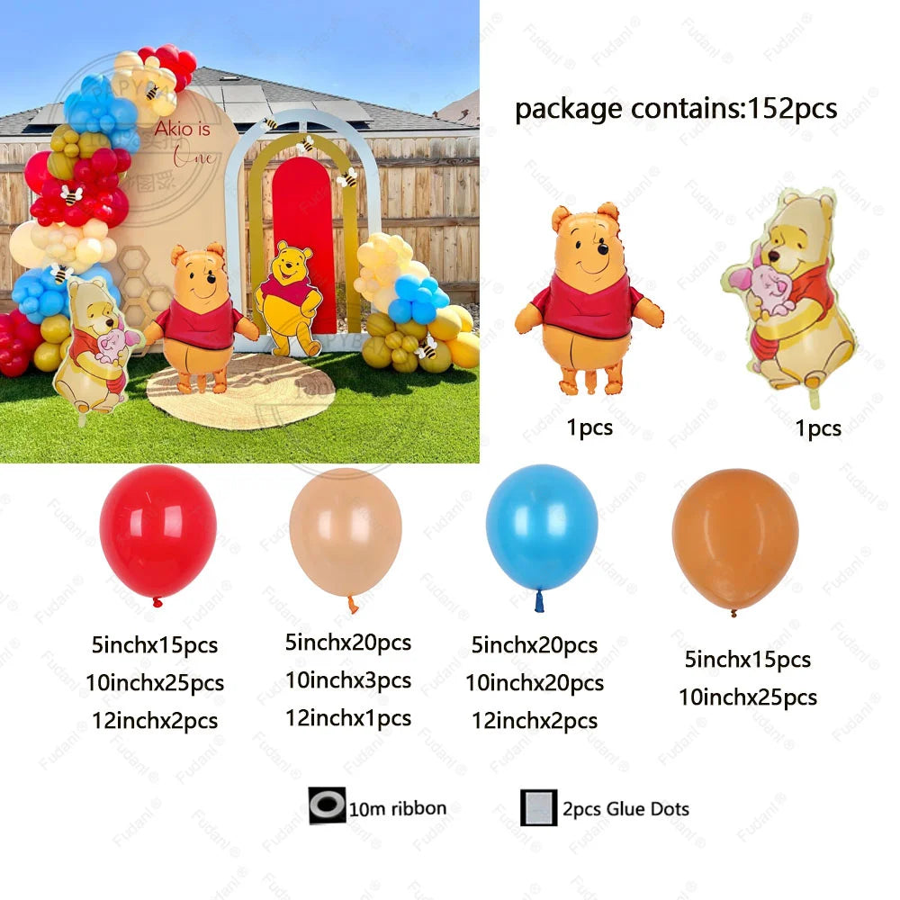 152pcs Disney Winnie the Pooh Bee themed party Balloon Arch Kit Macaron Red blue latex ball for kids birthday baby shower decor