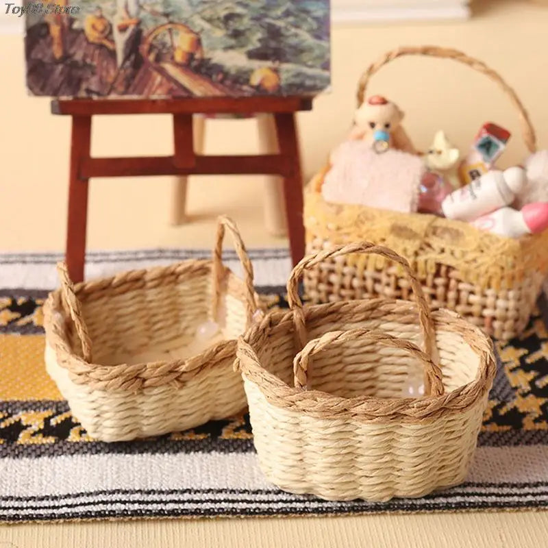 1PC 1:12 Dollhouse Miniature Storage Basket Vegetable Food Woven Frame Kitchen Model Decor Toy Doll House Accessories