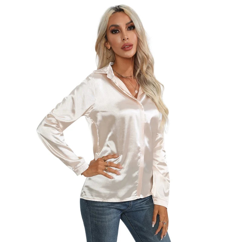 Women's Shirts Satin Shirts Simulated Silk Shirts Long Sleeve work Casual Blouses