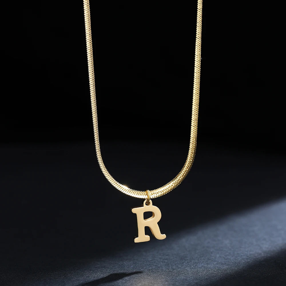 Stainless Steel Initial Necklace for Women A-Z Alphabet Gold Color Snake Chain Choker Necklaces Letter Collar Pendant Jewelry