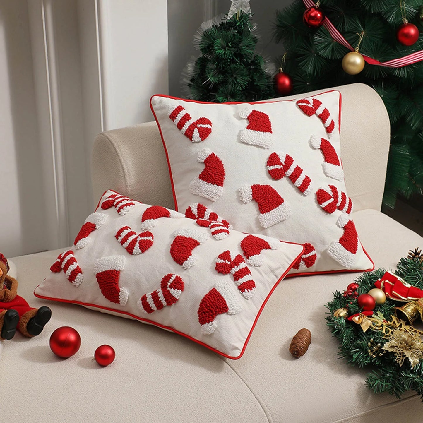 2024 Modern Simple Christmas Tufted Pillow Pillow Pillow Cushion Cushion with Circular Little Sleepy Heads Toddler Pillowcase