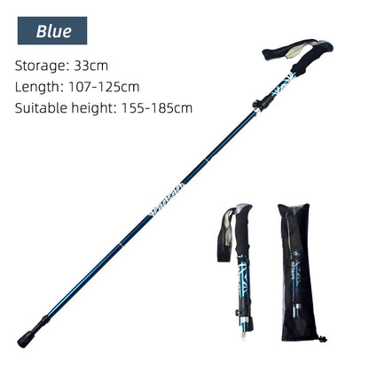 5 Section Outdoor Fold Trekking Pole Camping Portable Walking Hiking Stick For Nordic Elderly Telescopic Easy Put Into Bag 1 PCS