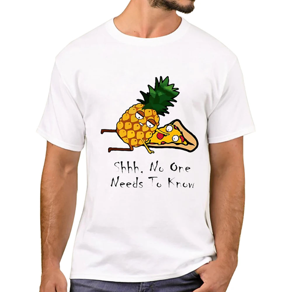 Men's Funny Pineapple and Pizza Print Tee Short-Sleeve Comfy T-Shirt  Tops For Spring Summer