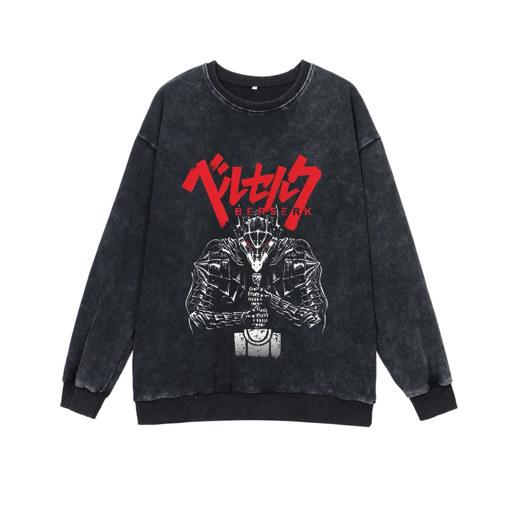 Berserk Anime Sweatshirts 100% Cotton Men Women Guts Manga Print Tshirt Long Sleeve Gothic Harajuku Pullover Vintage Streetwear