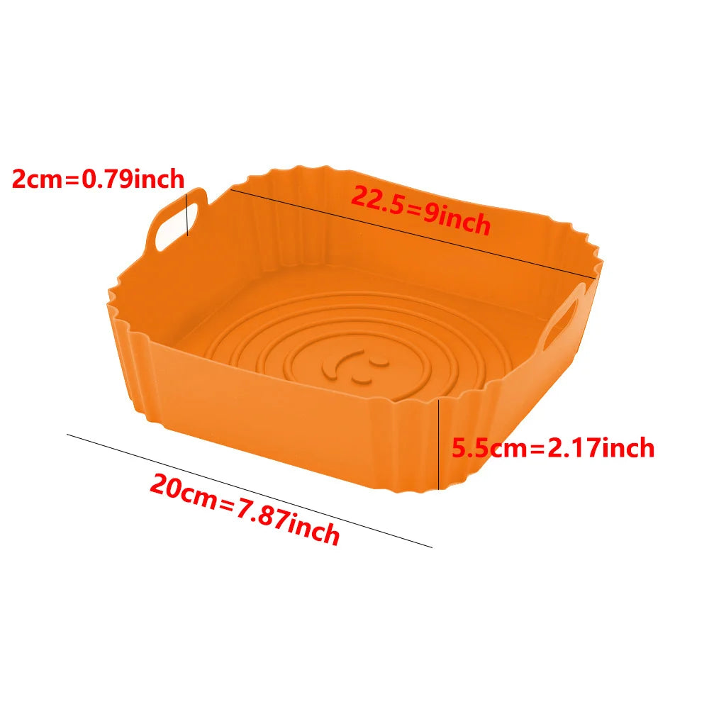 22cm Reusable Airfryer Pan Liner Accessories Silicone Air Fryers Oven Baking Tray Pizza Fried Chicken Airfryer Silicone Basket