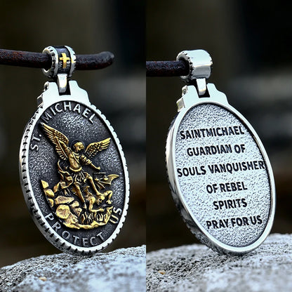 Steel Soldier New Religious Archangel Michael Slaying dragons stainless steel jewelry man or woman pendant SS8-839P