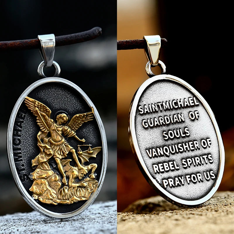 Steel Soldier New Religious Archangel Michael Slaying dragons stainless steel jewelry man or woman pendant SS8-839P