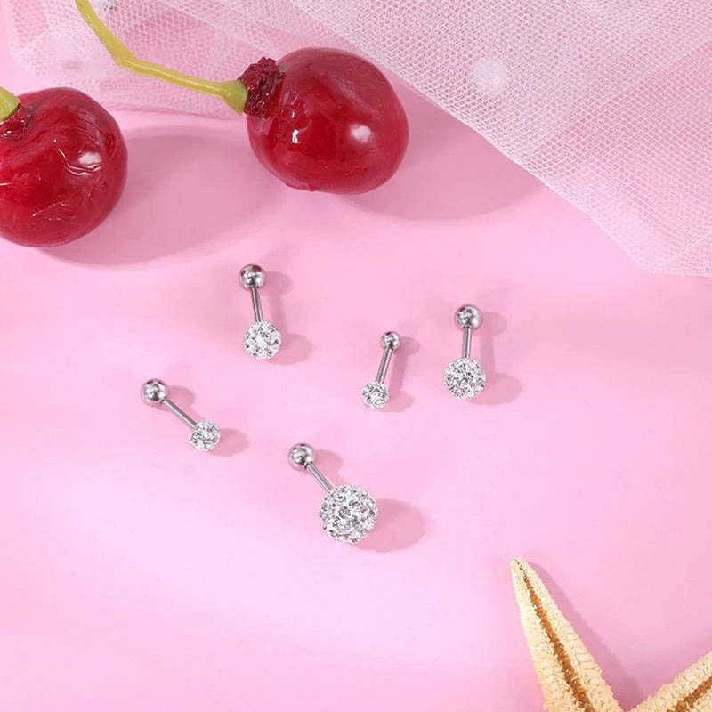 Crystal Ball Earrings Surgical Steel Ear Plugs Eyebrow Piercings Women's Ear Studs Cartilage Tragus Helix Piercing Lip