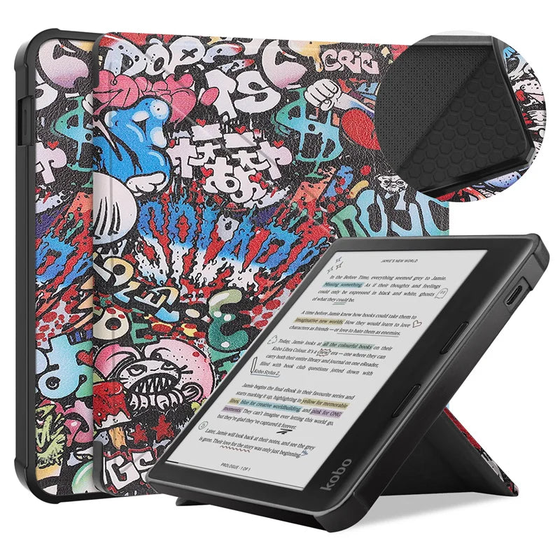 For Kobo Libra Colour Case 2024 7 Inch Multi-folding Stand Soft TPU Back Smart Shell for Kobo Libra Colour Cover Auto Sleep/Wake