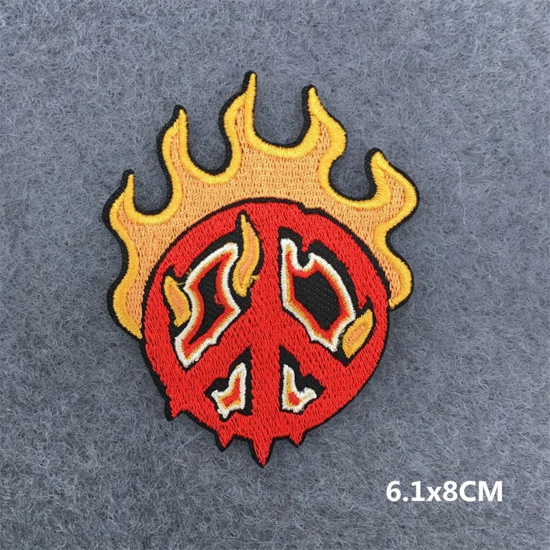 Flame Heart Patch Iron On Patches On Clothes Punk Stickers Embroidered Patches For Clothing Badge DIY