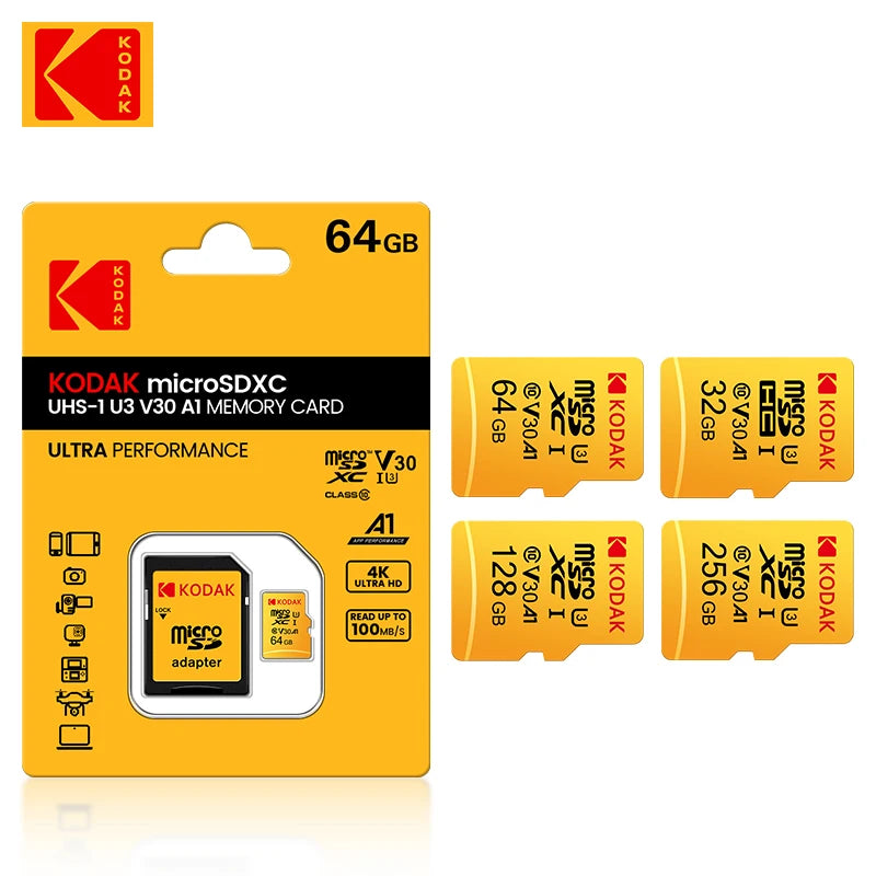 Kodak Micro SD Card Memory Card Class 10 32GB 64GB 128GB 256GB U3 4K High Speed Cartao De Memoria Flash Memory TF Mecard C10