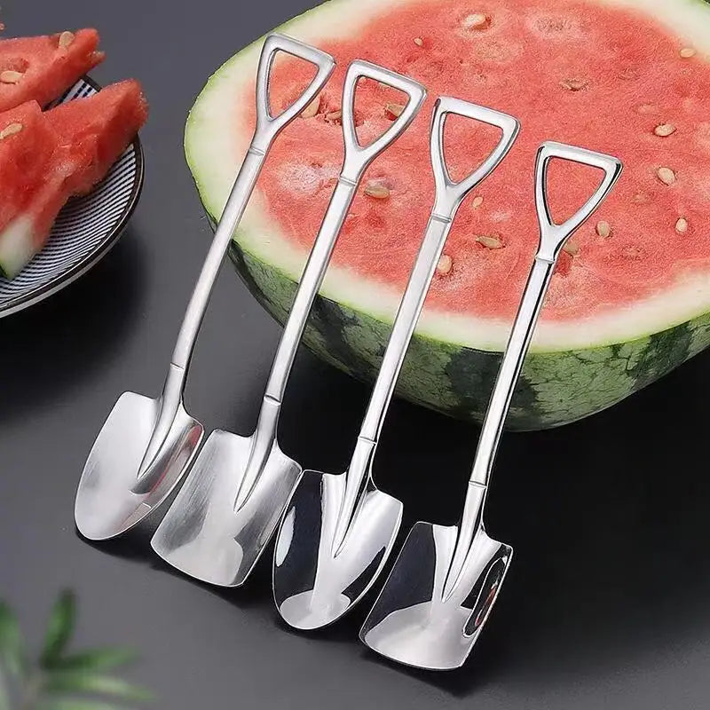 4Pcs/set Shovel Spoons Stainless Steel TeaSpoons Creative Coffee Spoon For Ice Cream Dessert Tableware Scoop Cutlery Set