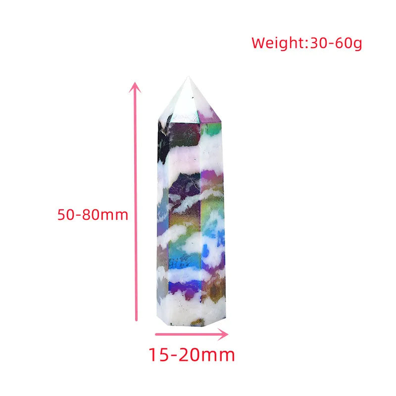 Natural Aura Stone Crystal Point Healing Obelisk Black and White Zebra Quartz Wand Beautiful Ornament for Home Decor Pyramid