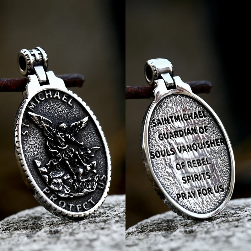 Steel Soldier New Religious Archangel Michael Slaying dragons stainless steel jewelry man or woman pendant SS8-839P