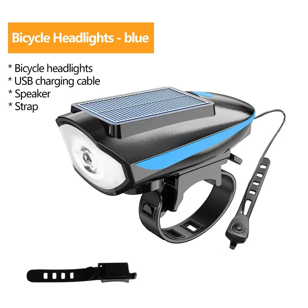 Solar Bicycle Light with Horn LED Bike Front Lamp Headlight for Bicycle MTB Mountain Road Bike Electric Bell Cycling Accessories