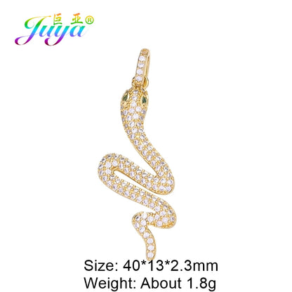 Juya DIY 18K Real Gold Plated Creative Enamel Love Heart Snake Charms For Handmade Talisman Christmas Gift Jewelry Making