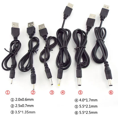 USB to DC 3.5*1.35mm 2.0*0.6mm 2.5*0.7mm 4.0*1.7mm 5.5*2.1mm 5.5*2.5mm Plug Jack DC 5V Power Extension Cable Connector