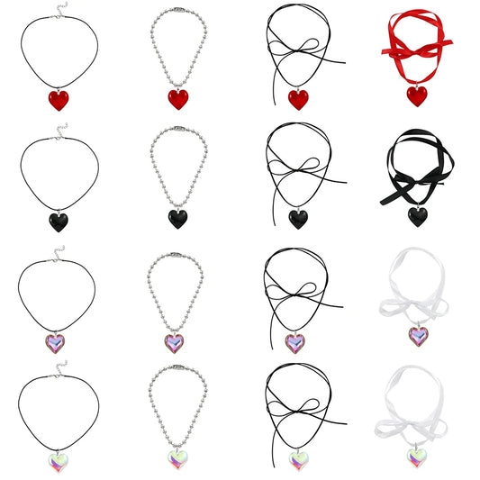 Elegant Love Heart Pendant Necklace for Women Y2K Jewelry Collares Wed Bridal Knotted Bowknot Adjustable Boho Neck Chains