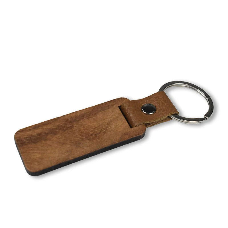 20Pcs Blank Wood Keychains PU Leather Keychain Rectangular Wood Key Chain