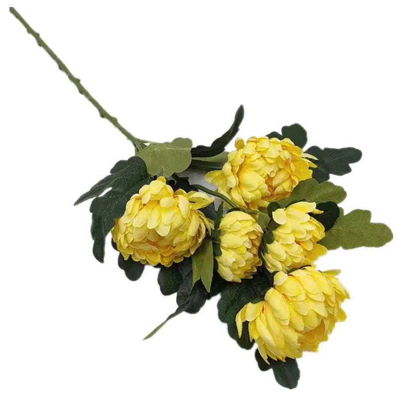 One Artificial Chrysanthemum 5 Heads Yellow Orange White Silk Pineapple Chrysanthemum Flower