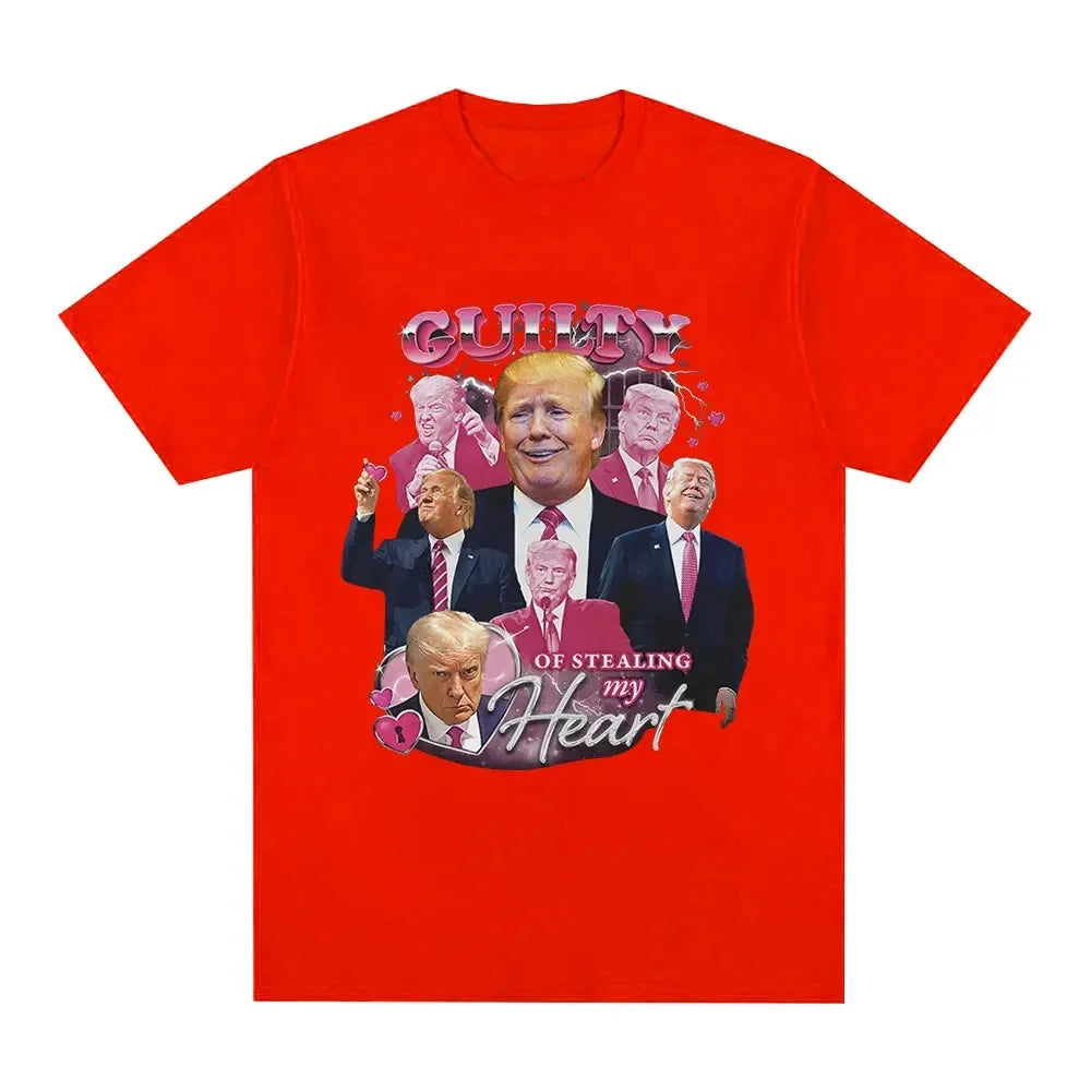 Funny Donald Trump Stealing My Heart Guilty T-shirt  Women's High Quality Soft Casual Short sleeved T-shirt Unisex