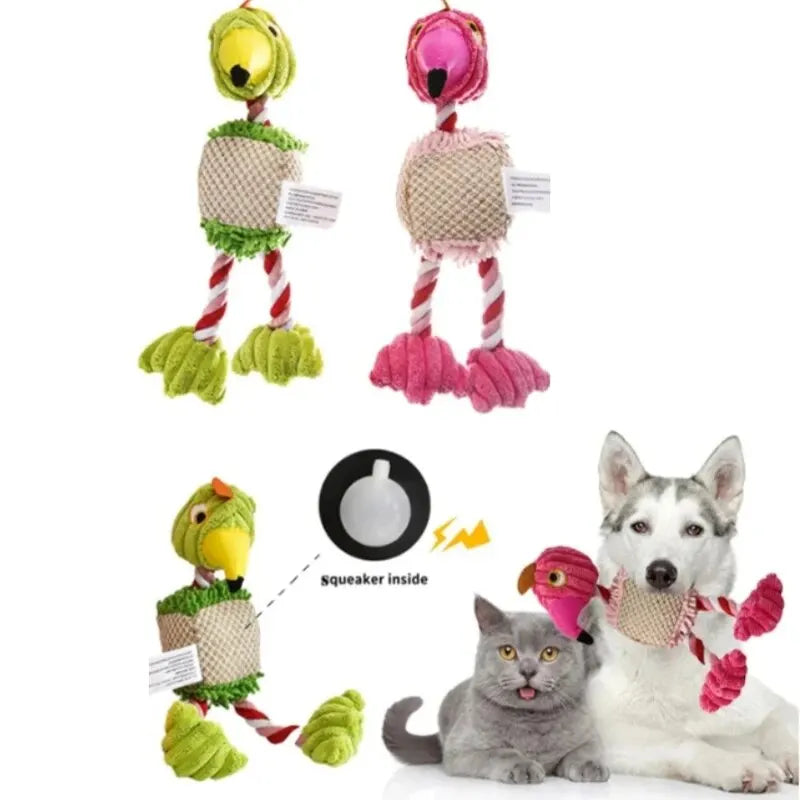 Parrot Shape Plush Dog Toys Lovely Bright Color Flamingo Bite Resistant Teeth Grinding and Sound Producing Pet Chew Squeaky Toy