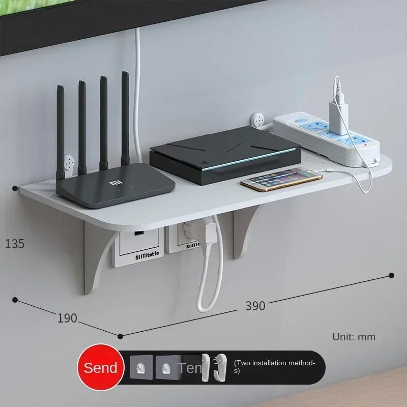 Wall Mount Storage Rack Organizer Router TV Set Top Box Floating Shelf Multi Tap Outlet Board Hidden Bracket