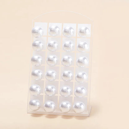 12 Pairs White Round Imitation Pearl Stud Earrings Set Fashion Alloy Earrings Bar Girls Jewelry Earrings Gifts 16mm