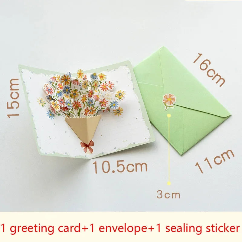 3D pop-up style creative minimalist  greeting card original flower blessing card happy birthday party invitation letter gift