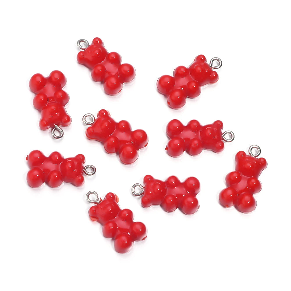 10pcs/lot Acrylic Bear Pendant 22x12mm Multicolor Solid Charms Pendant For DIY Jewelry Making Necklace Bracelet Accessories