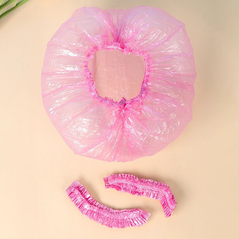 80pcs Shower Cap Head Cover Elastic Plastic Thickened Pink Round Cover Food Kitchen Bathroom Accessories Food Preservation Bag