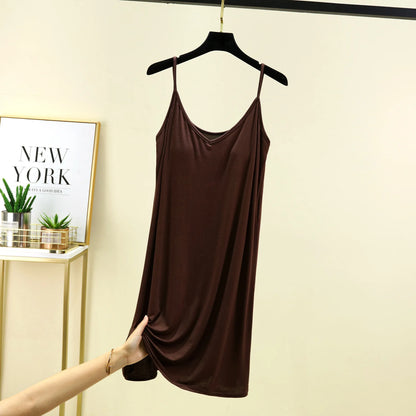 V-Neck Spaghetti Strap Dress Bra Padded Summer women's slipdress Solid color Camisole Homewear dresses Comfortable Sleepdress