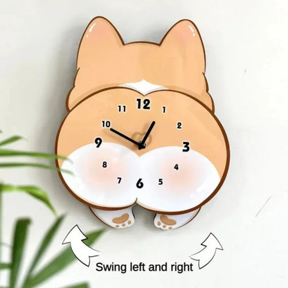 Cartoon Dog Corgi Creative Swing Clock Home Living Room Bedroom Decorative Clock Cute Silent Wall Clock