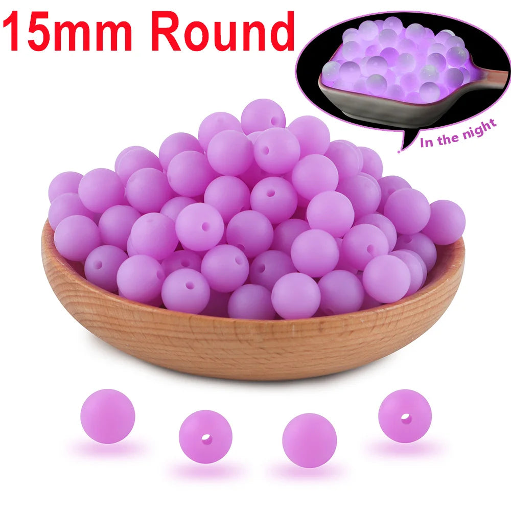 50Pcs Glow In The Dark Silicone Beads Round 12/15MM Luminous Silicone Lentil Bead For Jewelry Making DIY Bracelet Necklace