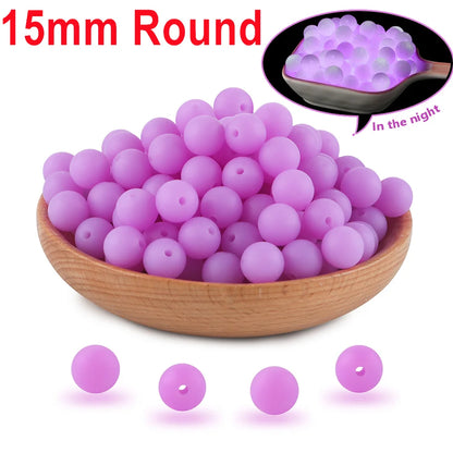 50Pcs Glow In The Dark Silicone Beads Round 12/15MM Luminous Silicone Lentil Bead For Jewelry Making DIY Bracelet Necklace