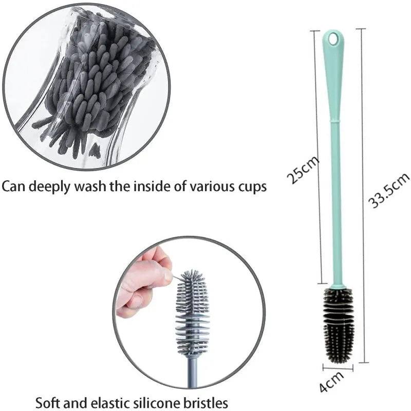 Silicone Milk Bottle Brush Cup Scrubber Glass Cleaner Long Handle Drink Bottle Clean Brush Kitchen Cleaning Tool