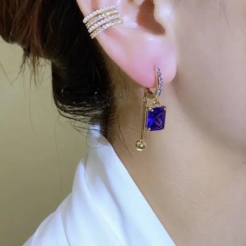 New Exquisite Purple Square Crystal Earrings For Women Fashionable Personalized Daily Accessory Party Jewelry Birthday Gifts