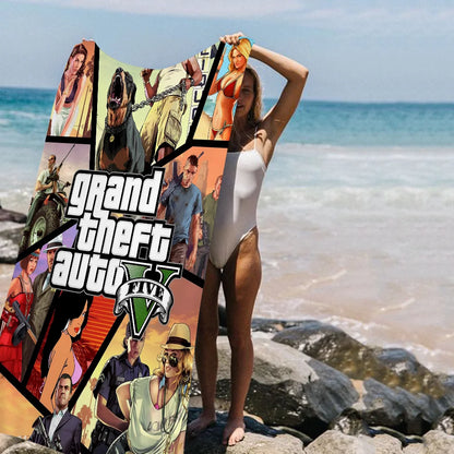 GTA 5 Grand Theft Auto Anime Beach Swimming Towel Soft Absorbent Washcloth Children's Gifts for Kids Travel Camping Gym