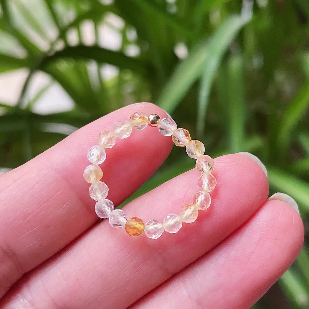 Natural Crystal Rings for Women Small Beads Shiny Quartz Garnets Agates Pink Tourmaline Minimalism Elastic Adjustable Ring Boho